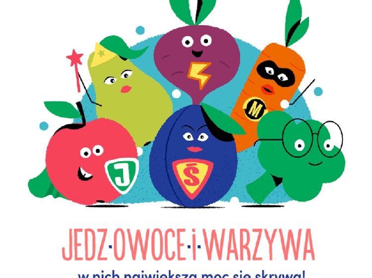 Prym wiedzie jabłko, tuż za nim pomidor i marchewka